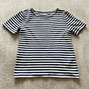 J. Crew Slim Perfect Stripe Tee Shirt Top M Blue White 100% Cotton